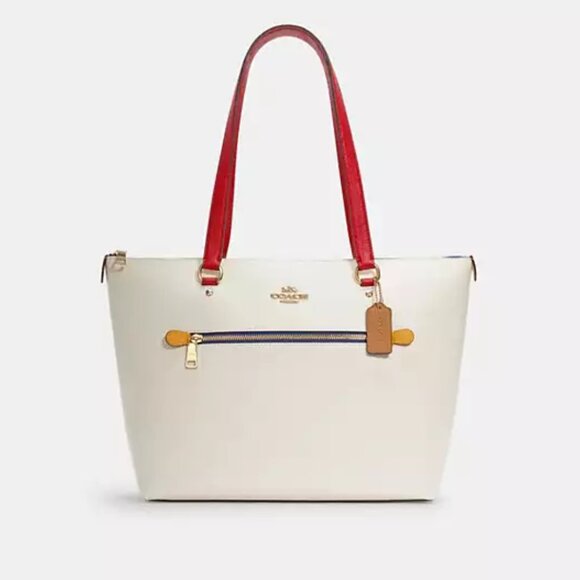 Coach Gallery Tote Bag In Colorblock In IM/Chalk Electric Red Multi  + Wallet - Picture 1 of 14